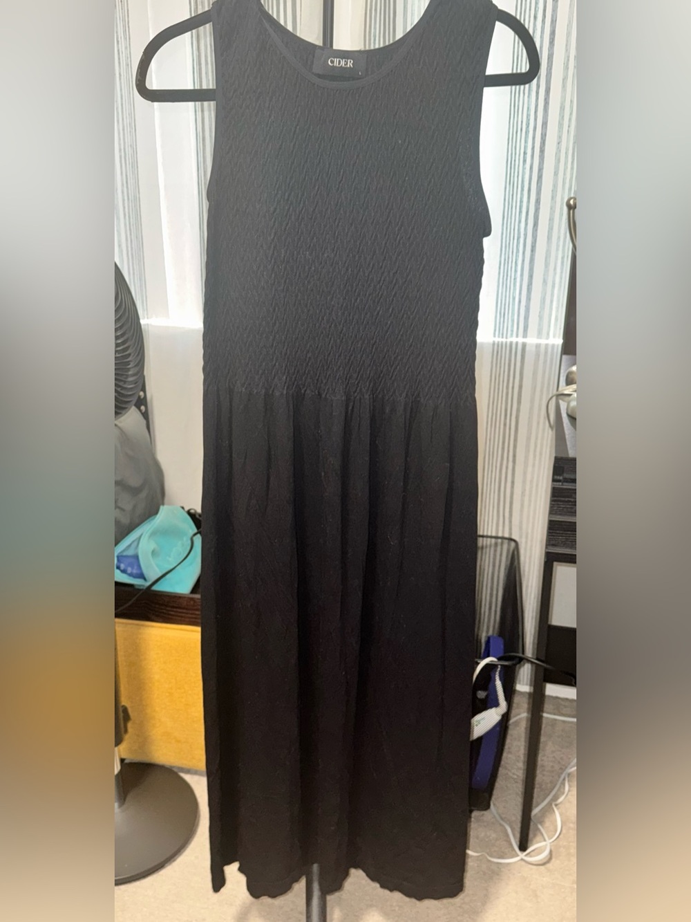 NWOT Cider Black Smocked  Bodice Midi Length Dress SIZE L
